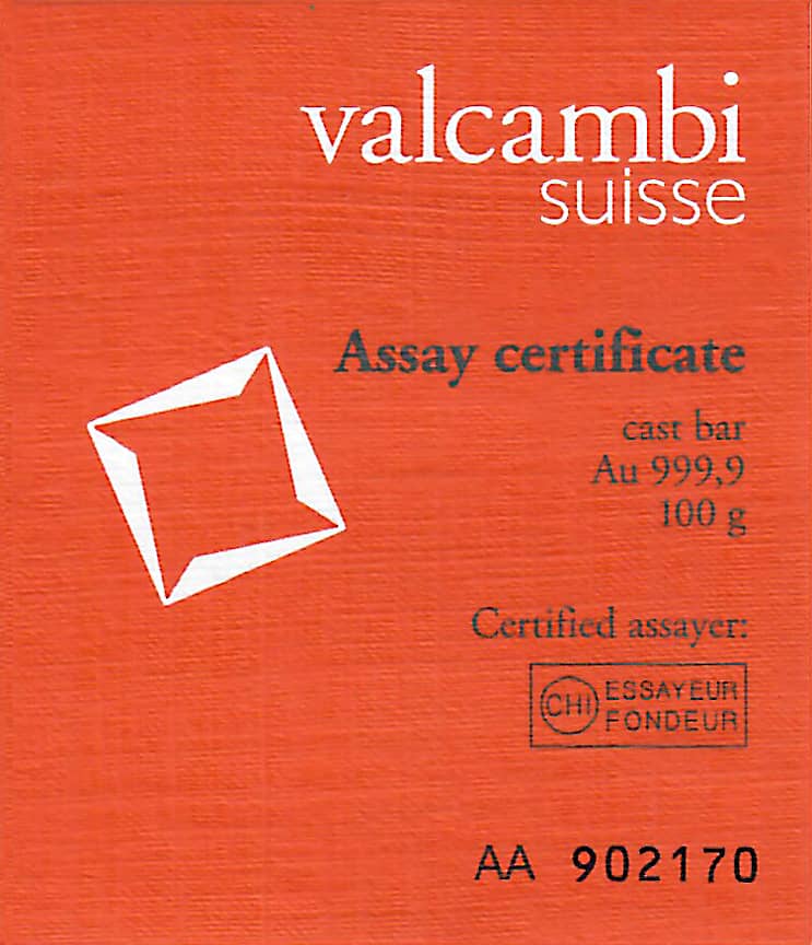 DGX 100g gold asset certificate
