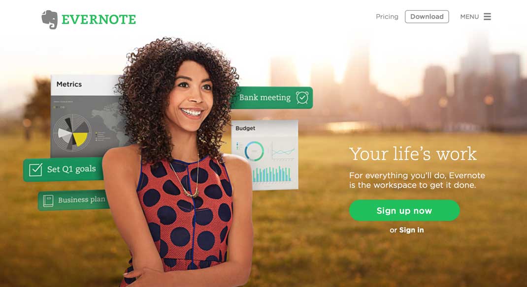 Evernote homepage