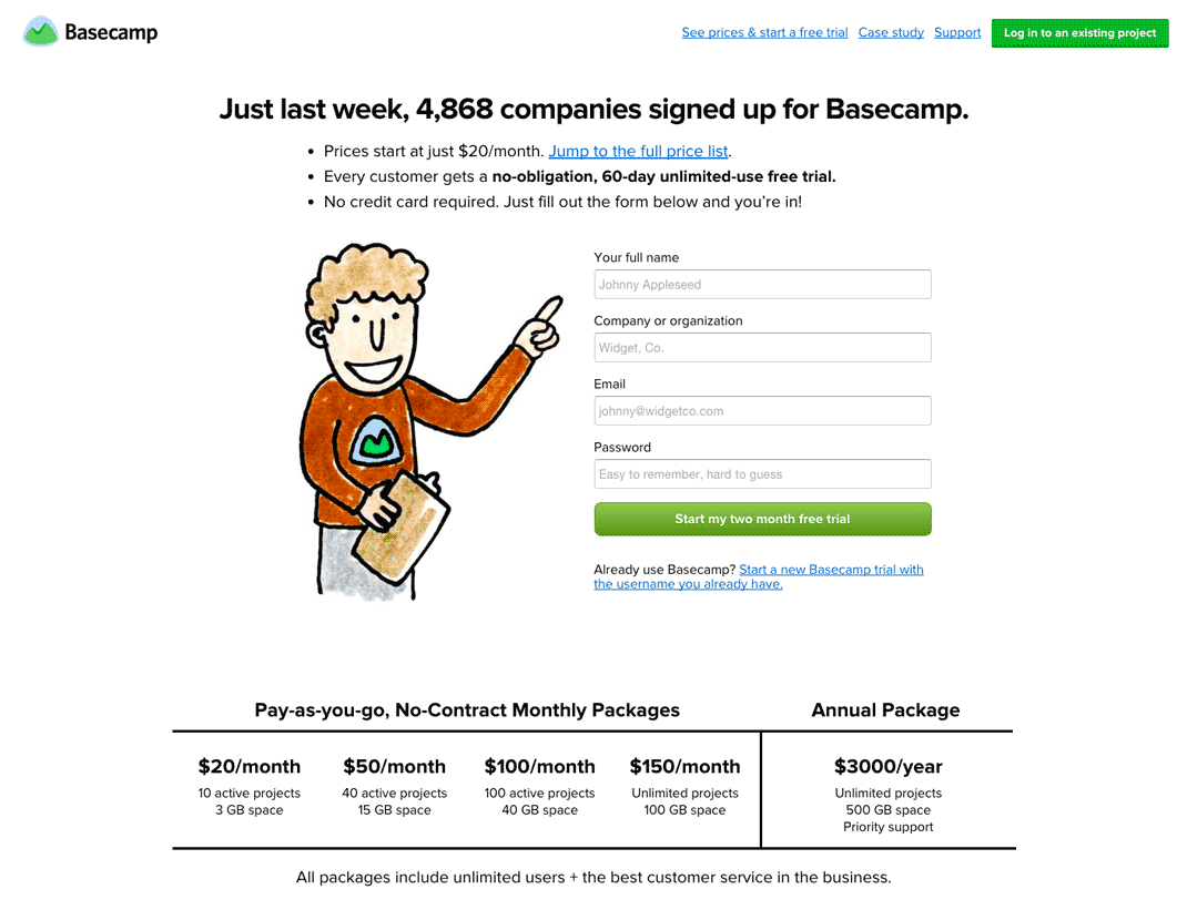 Basecamp landing page