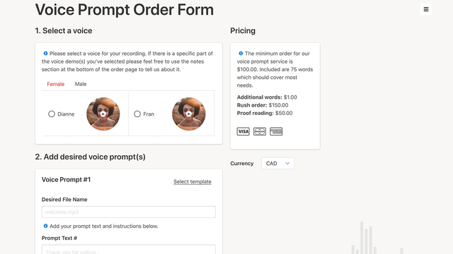 Voice Prompt Order Form