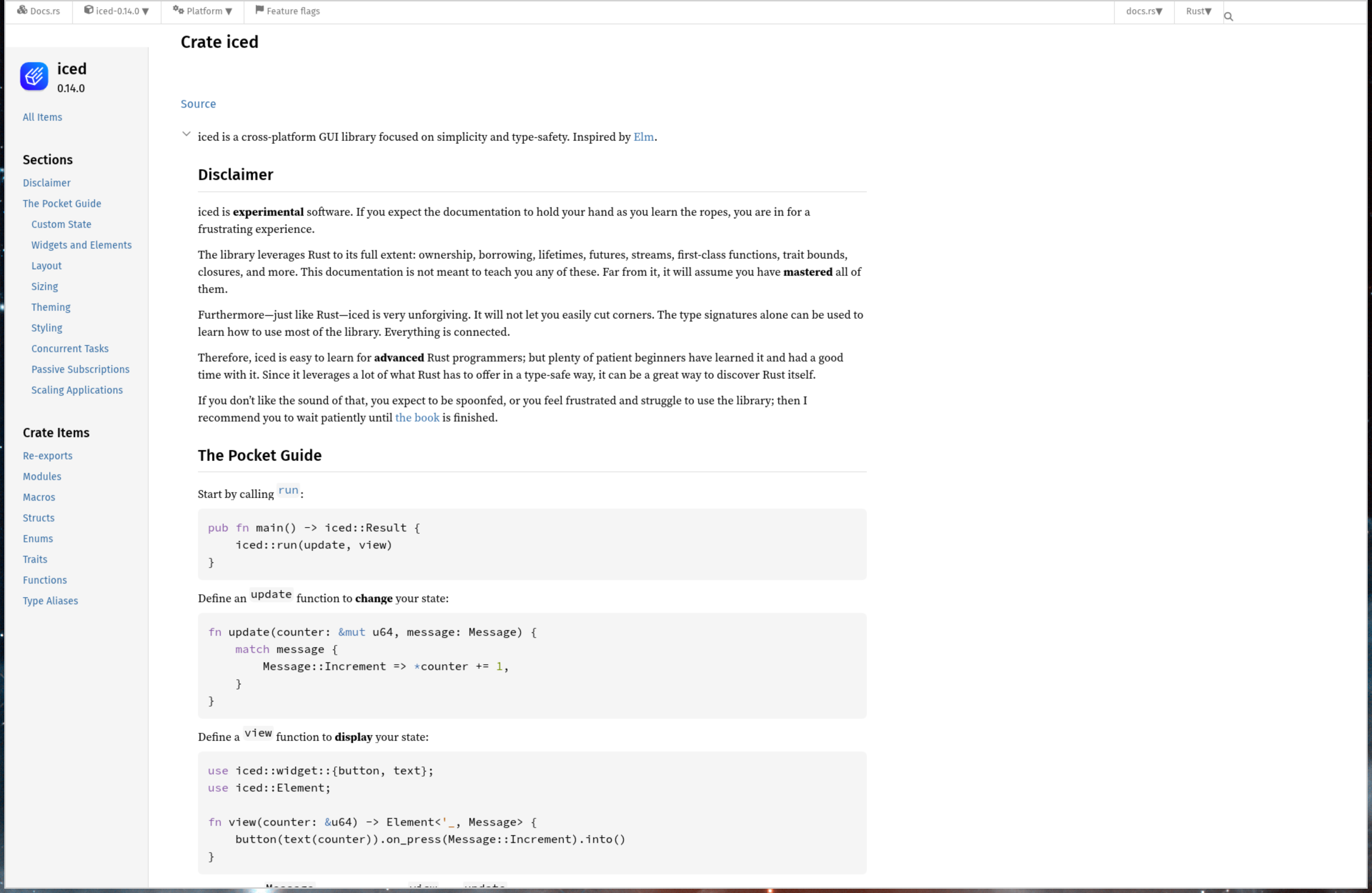 The same HTML page rendered by the Blitz engine inside an iced window