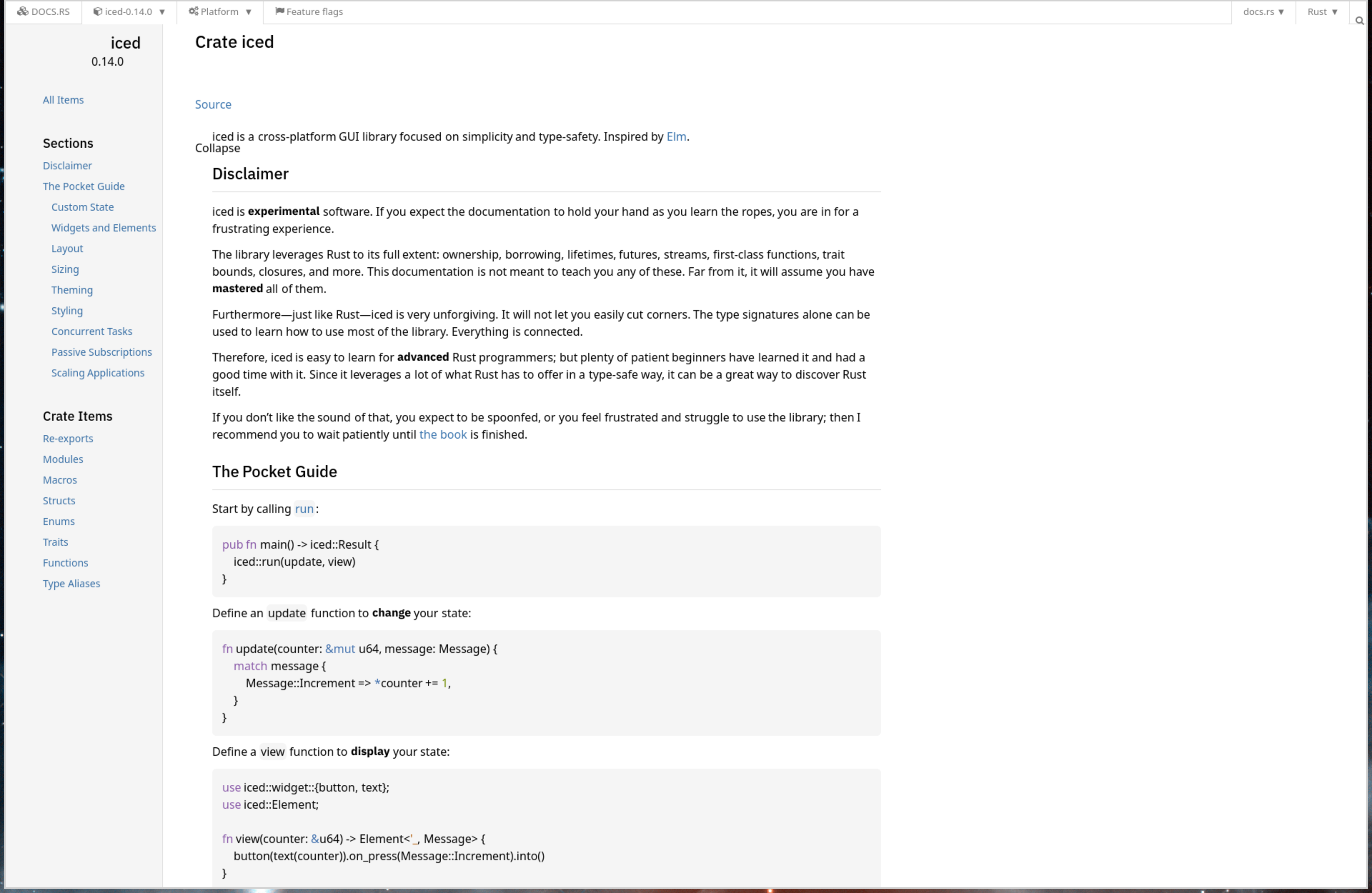 An HTML page rendered by the litehtml engine inside an iced window
