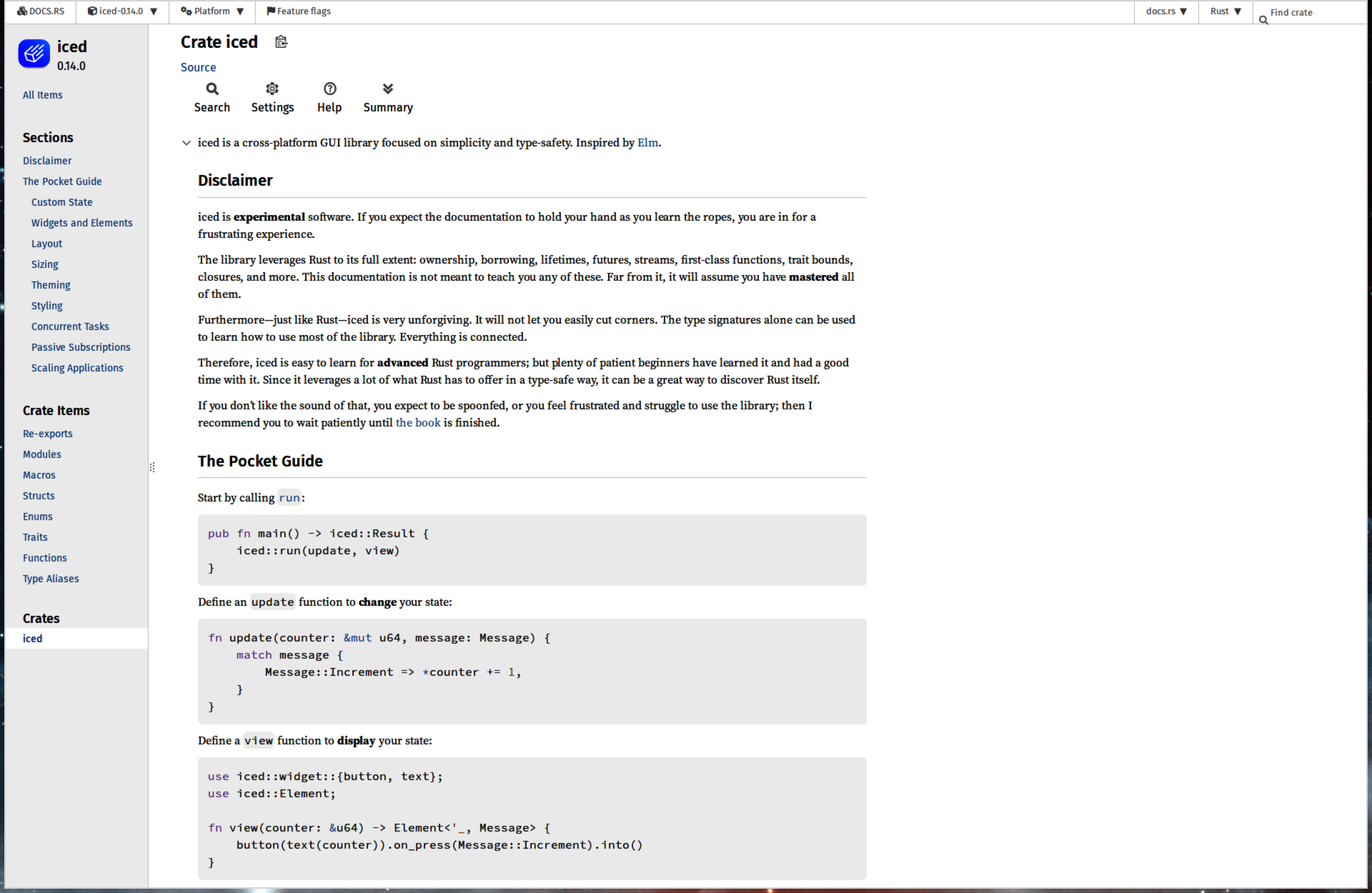 The same HTML page rendered by the Servo browser engine inside an iced window